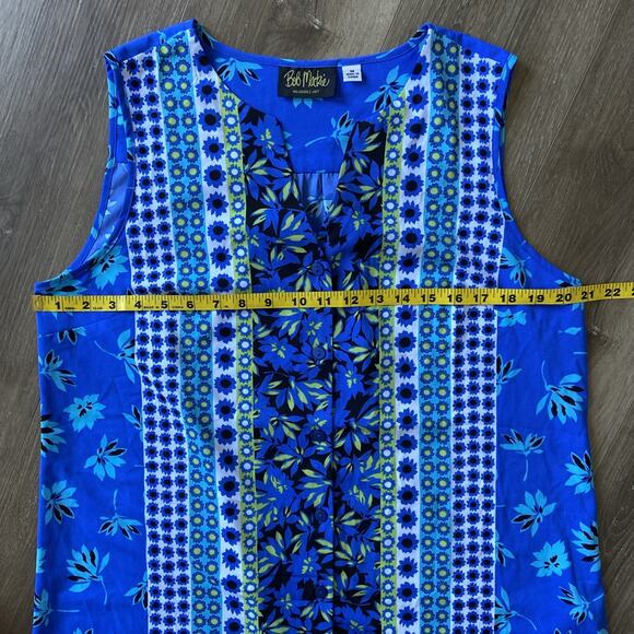 Bob Mackie Wearable Art Dress Sz M Blue Teal Floral Stretch Side Slits Lghweight - Picture 3 of 16